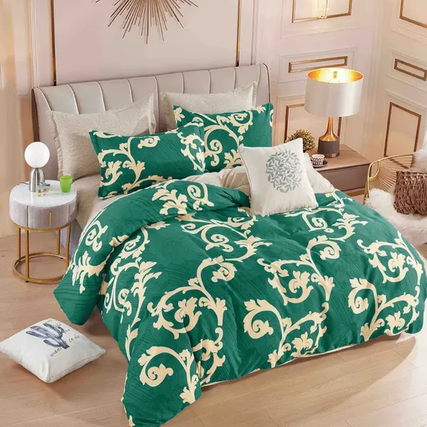Lenjerie pat dublu, FINET, 6 piese, Jojo Home, Verde, model oriental