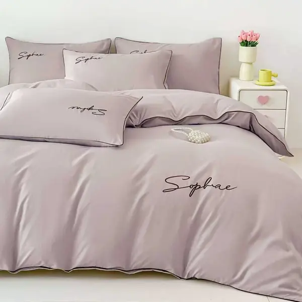 Lenjerie pat dublu, Finet Soft Touch cu Broderie, 6 piese, Bej