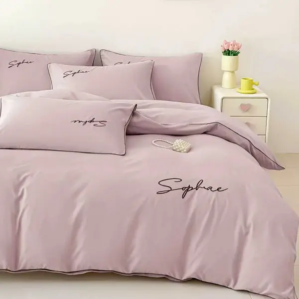Lenjerie pat dublu, Finet Soft Touch cu Broderie, 6 piese, Lila