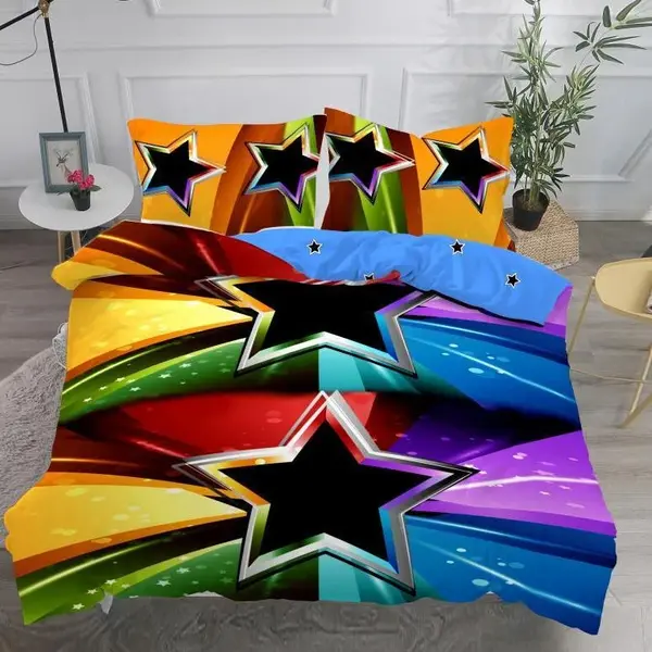 Lenjerie pat dublu imprimeu 3D Digital - 3 Bucati 219 Lei - Multicolor stelute