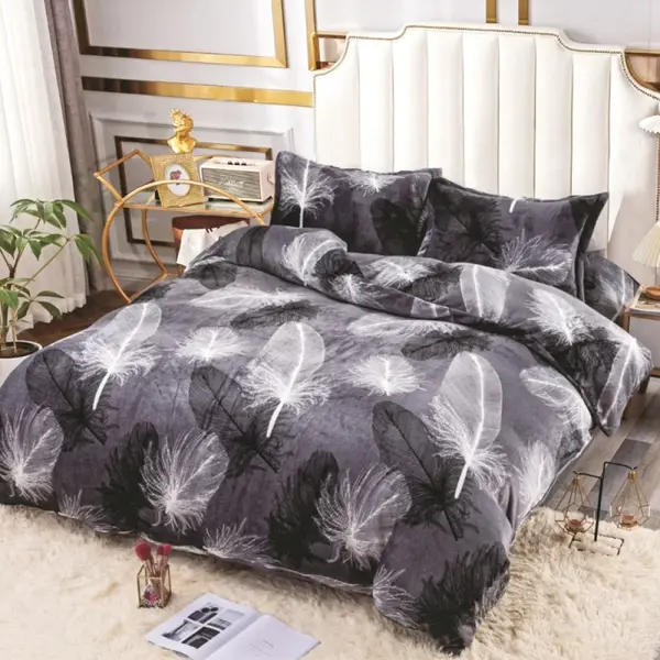 Lenjerie pat dublu, Super Pufoasa COCOLINO, 4 piese, Gri, Pene