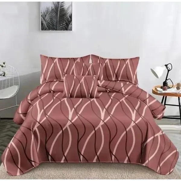 Lenjerie pat dublu, Super Pufoasa COCOLINO,cu ELASTIC, 4 piese, Bej, Linii