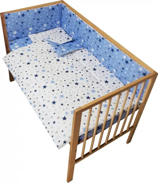 Lenjerie patut cu 2 fete si 4 piese 120x60 cm Nichiduta Blue Stars