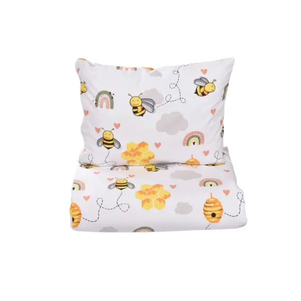 Lenjerie patut cu 3 piese 120x60 cm din bumbac model Albinute