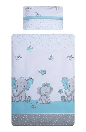 Lenjerie patut cu 3 piese 120x60 cm fete de schimb Elefant albastru