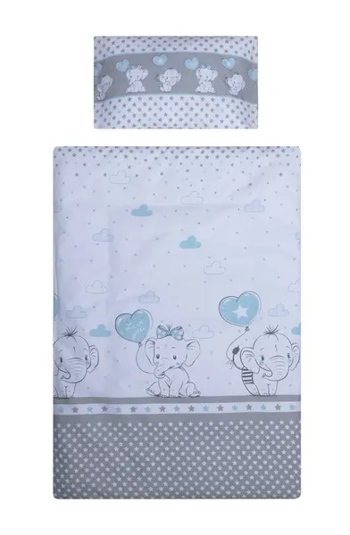 Lenjerie patut cu 3 piese 140x70 cm Elefant cu balon inima albastra