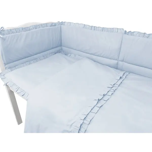 Lenjerie pentru patut cu 3 piese MimiNu Colectia Royal Blue cu volanase 120x60 cm