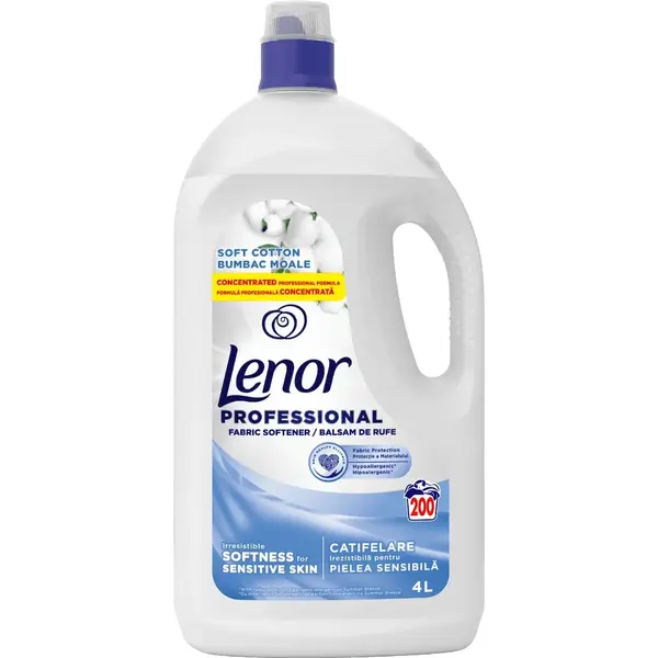 Lenor Balsam de rufe, 4 L, 200 spalari, Professional Soft Cotton