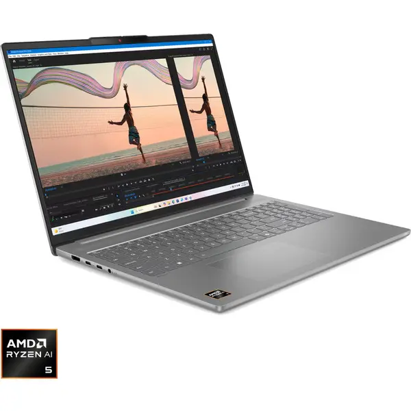 Lenovo Laptop Lenovo 16'' IdeaPad Slim 5 16AKP10, 2.8K OLED 120Hz, Procesor AMD Ryzen™ AI 5 340 (16M Cache, up to 4.80 GHz), 16GB DDR5, 1TB SSD, AMD Radeon 840M, No OS, Luna Grey (INT Keyboard)