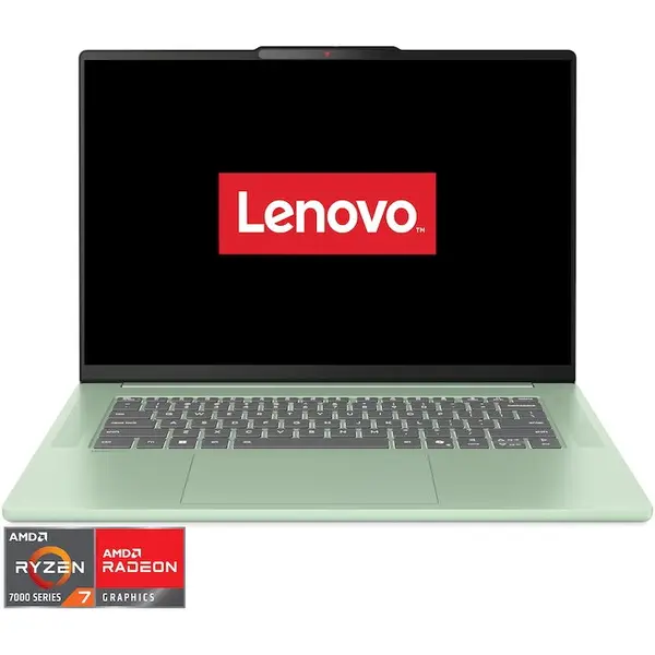 Lenovo Laptop Lenovo IdeaPad Slim 5 15ARP10, Display 15.3 WUXGA 1920x1200, IPS, Procesor AMD Ryzen™ 7 7735HS, Memorie RAM 16 GB LPDDR5x, Capacitate de stocare 512 GB SSD M.2, Placa video integrata AMD Radeon™ 680M Graphics, Free DOS, Verde (INT Keyboard)