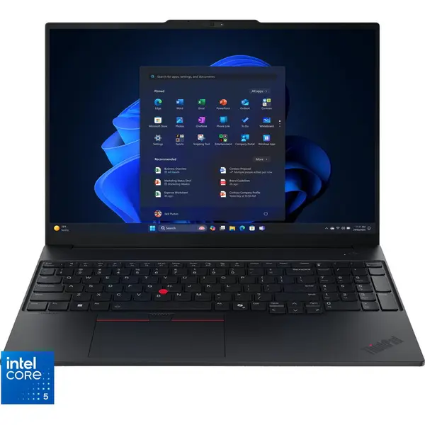 Lenovo Laptop LENOVO ThinkPad E16 G3, Intel Core 5 210H, 16 inch WUXGA, 16GB RAM DDR5, 512GB SSD, Intel Graphics, Windows 11 Pro, Negru (INT Keyboard)