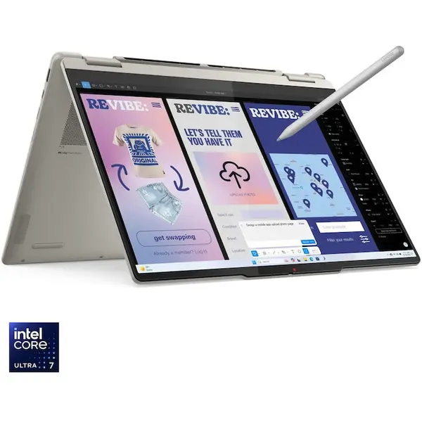 Lenovo Laptop Lenovo Yoga 7 2-in-1 14ILL10 cu procesor Intel® Core Ultra 7 256V, Display 14 WUXGA, OLED, Touch, 16GB LPDDR5x RAM, 1TB SSD, Placa video Intel® Arc™ Graphics 140V, No OS, Seashell