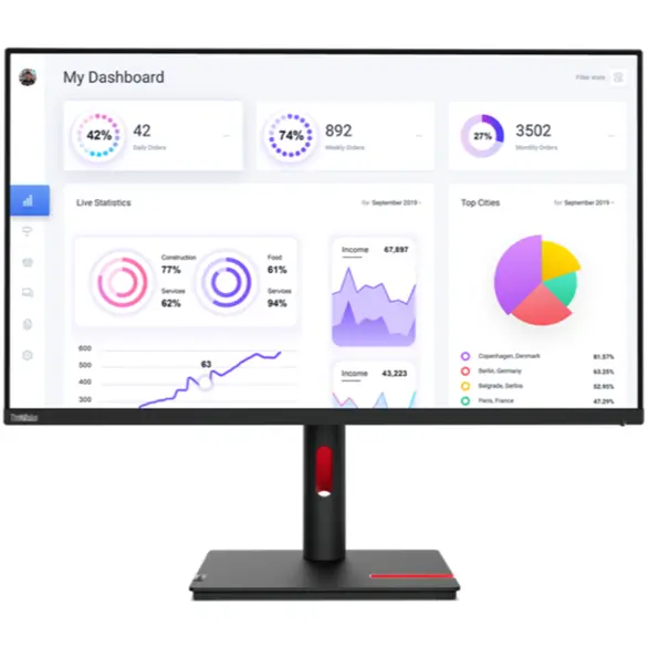 Lenovo Monitor IPS LED Lenovo 31.5 ThinkVision T32p-30, Ultra HD (3840 x 2160), HDMI, DisplayPort, Pivot, Negru/Rosu