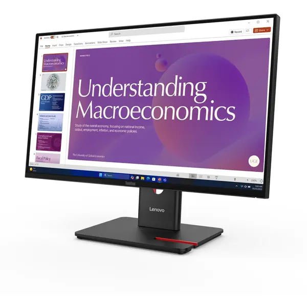 Lenovo Monitor IPS LED Lenovo ThinkVision T24D-40, 23.8, Full HD (1920 x 1080), 120 Hz, 4 ms, HDMI, DisplayPort, Boxe, Pivot, Negru