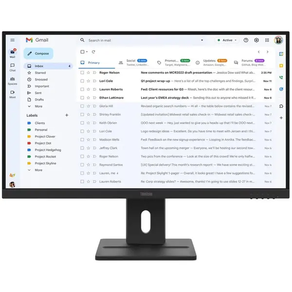 Lenovo Monitor LED Lenovo ThinkVision E27-40, 27, IPS, Full HD, 4 ms, 100Hz, DisplayPort, HDMI, VGA, Negru
