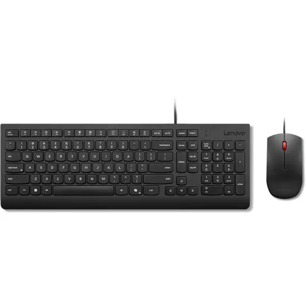 Lenovo Set Tastatura si Mouse Lenovo Essential Wired Combo Black Lithuanian, Cu fir, Layout Lituanian, Mouse 1600 DPI