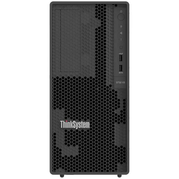 Lenovo Sistem desktop Server Tower, Lenovo ThinkSystem ST50 V3, Procesor Intel® Xeon® 6315P, 4 nuclee, frecventa de baza 2.8 GHz, 16 GB RAM, 2x480GB SSD, 500W sursa fixa, No OS, Negru