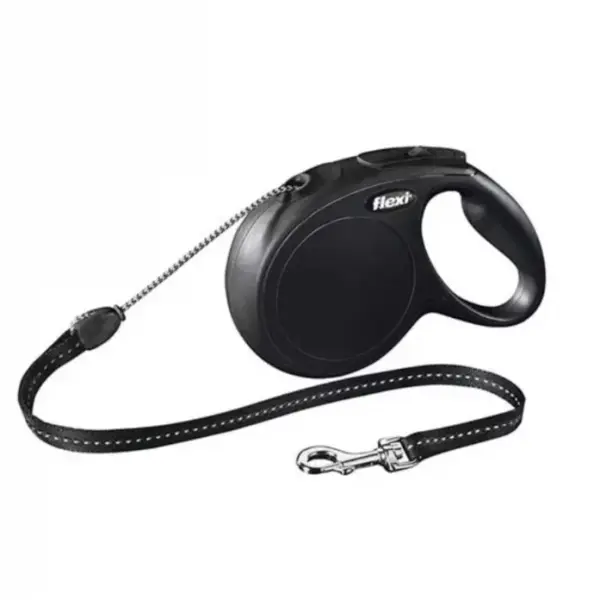 Lesa pentru caini New Classic Snur, Flexi, Retractabil, Pana la 12 kg, S, 8 metri, Negru