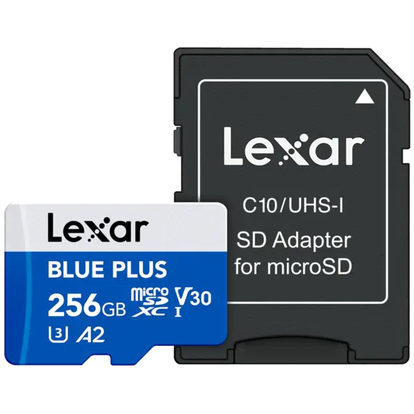 Lexar microSDHC Blue Plus UHS-I with SD adapter, up to 170MB/s read C10/A2/U3 (V30) 256GB, Card memorie microSD