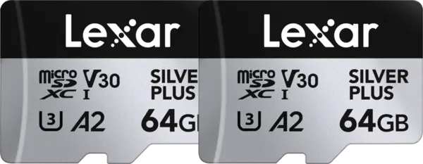 Lexar microSDXC Silver Plus 1066x UHS-I/U3/A2/4K R205/W100 (V30) 64GB - 2pack, Card memorie MicroSD