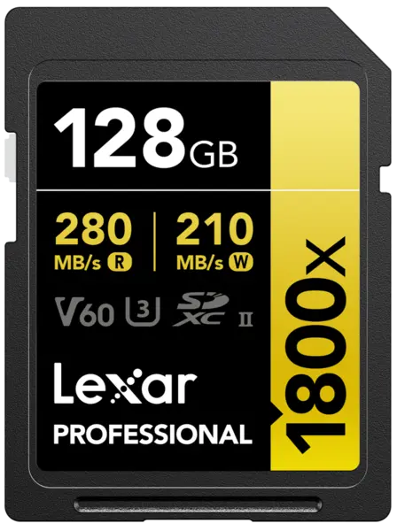 Lexar SDXC Pro 1800x U3 UHS-II R280/W210 (V60) 128GB, Card memorie