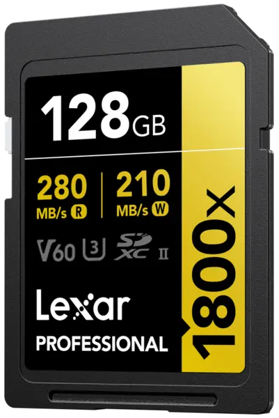 Lexar SDXC Pro 1800x U3 UHS-II R280/W210 (V60) 128GB, Card memorie