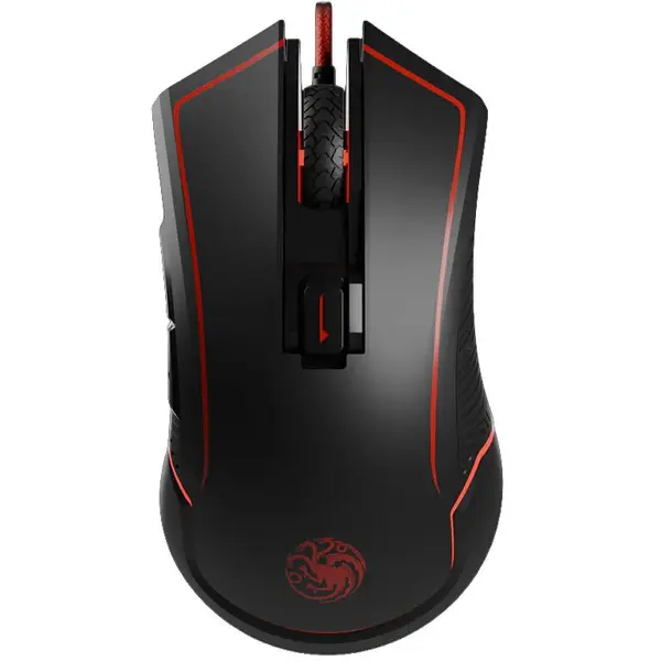 LEXIP Mouse gaming Lexip X Tsume – Game of Thrones Targaryen, 4800 DPI, Wireless (RF) + USB Type-C (cu fir), Rosu-Negru