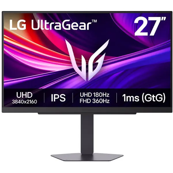 LG Monitor Gaming LG UltraGear 27G810A-B, 27, 4K UHD (3840 x 2160), IPS, 180Hz, 1ms GtG, DisplayHDR 400, AMD FreeSync Premium, compatibil NVIDIA G-Sync VRR, Flicker Safe, HDR10, Dynamic Action Sync, HDMI, DisplayPort, USB 3.0, Pivot, VESA, Negru