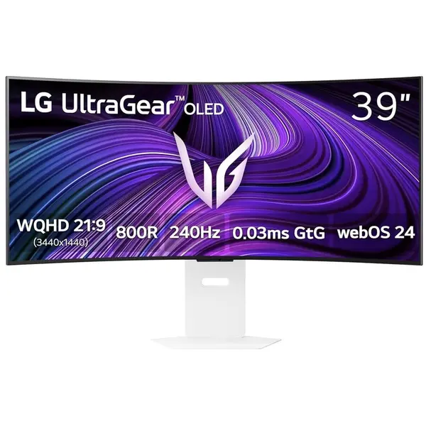 LG Monitor Gaming OLED LG 39 39GX90SA-W, WQHD 3440 x 1440, HDMI, DisplayPort, Ecran curbat, Boxe, 240 Hz, 0.03 ms Alb