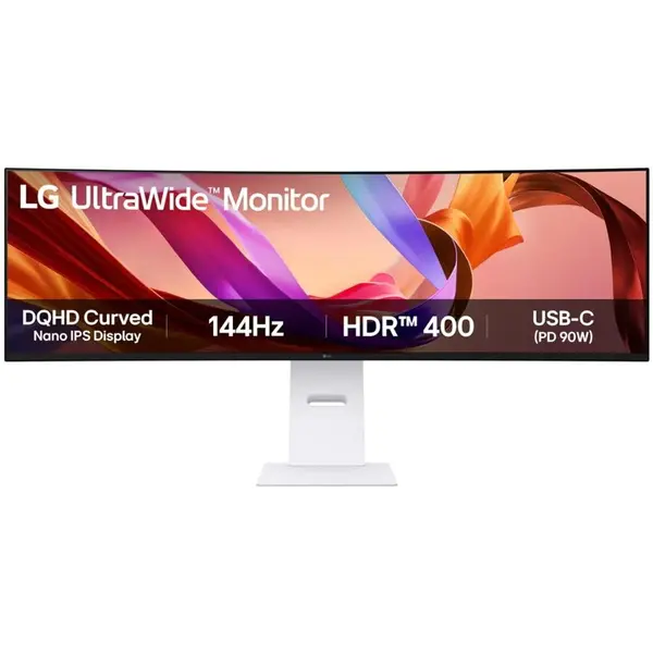 LG Monitor LED Curbat, LG UltraWide 49U950A-W, 49 inch, DQHD (5120 x 1440), HDMI, DisplayPort, Boxe, 144 Hz, 5 ms, Alb