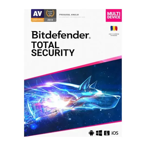 Licenta retail Bitdefender Total Security - protectie anti-malware completa pentru Windows, macOS, iOS si Android, valabila pentru 2 ani, 3 dispozitive, new