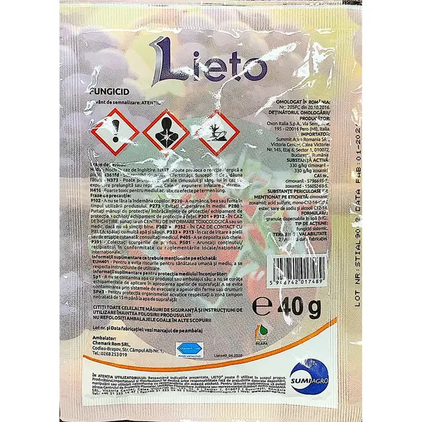 Lieto 40 gr fungicid sistemic, SumiAgro, mana (vita de vie, tomate, cartof) - Default Title