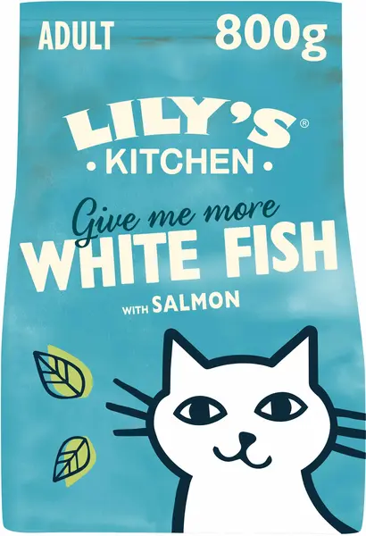 LILY'S KITCHEN Give me more, hrană uscată pentru pisici, cu Peşte alb şi Somon