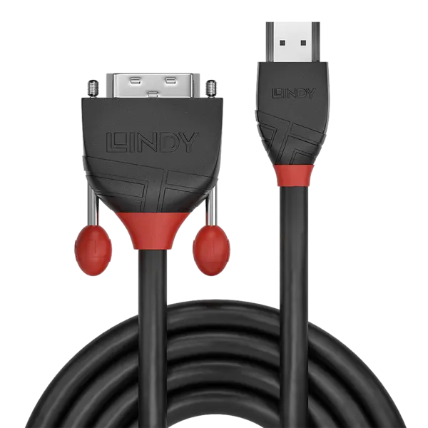 Lindy 5m HDMI to DVI-D Cable, Black Line Lindy 5m HDMI to DVI-D Cable, Black Line