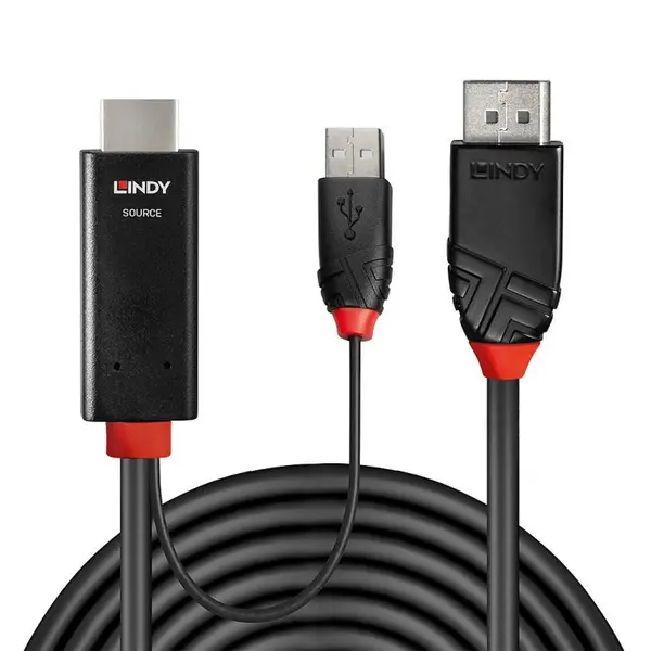 Lindy Cablu HDMI la Displayport 4K60Hz cu alimentare USB T-T 2m, Lindy L41499
