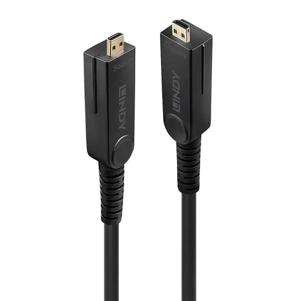 Lindy Cablu micro HDMI v2.0 4K60Hz Fibra optica Hybrid HDR - conectori HDMI, DVI detasabili T-T 30m, Lindy L38322