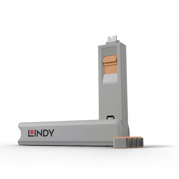 Lindy Set 4 bucati Port Blocker USB tip C/Thunderbolt 3 + cheie Orange, Lindy L40428