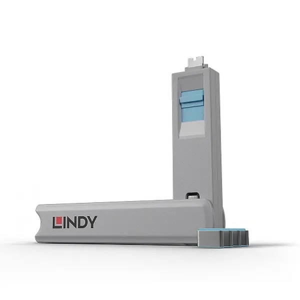 Lindy Set 4 bucati Port Blocker USB tip C/Thunderbolt 3 + cheie Albastru, Lindy L40465