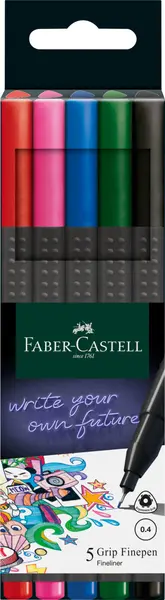 Liner 0.4mm, 5culori/set, Basic Grip Faber-Castell
