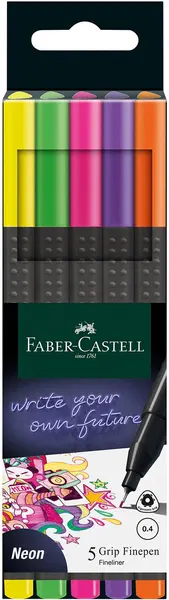 Liner Faber-Castell Grip - 0,4 mm, neon, 5 culori