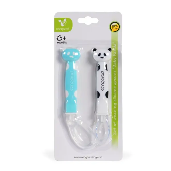 Lingură de silicon Cangur - Baby Panda, albastru