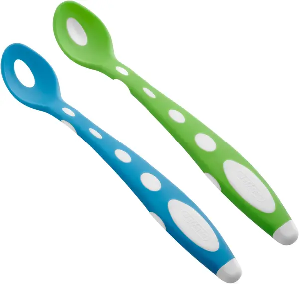 Linguri de silicon BabyJem - 2 bucăți, verde și albastru