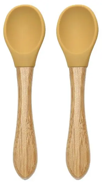 Linguri de silicon cu bambus Lorelli - Natural, 2 buc, Yellow