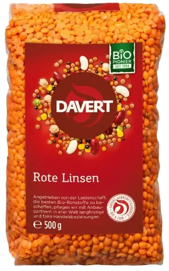 Linte roșie organică, 500 g, Davert