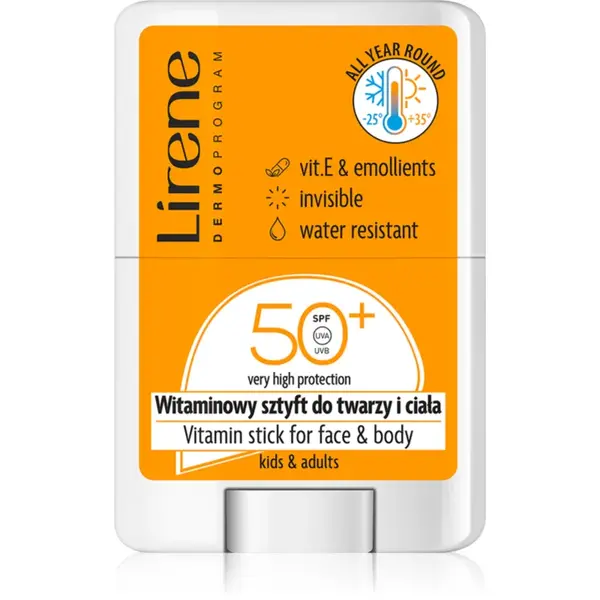 Lirene Vitamin Stick For Face&Body Tratament local pentru protectie solara pentru fata si corp SPF 50 15 g