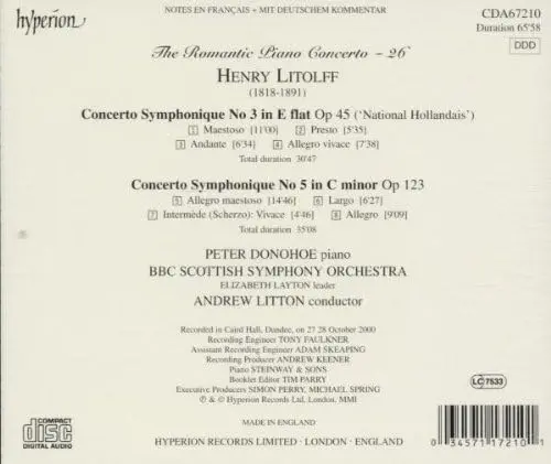 Litolff: Concerto Symphonique No 3 In E Flat Major / Concerto Symphonique No 5 In C Minor (First Recording) | Peter Donohoe, BBC Scottish Symphony Orchestra, Andrew Litton