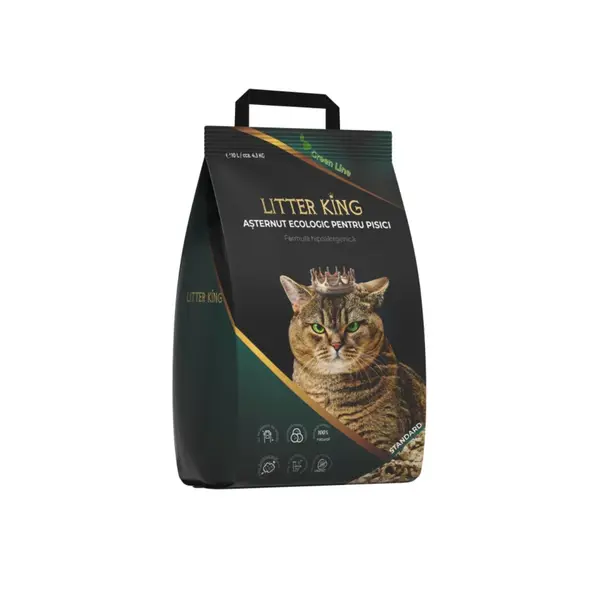 LITTER KING Standard, așternut igienic pisici, peleți, molid, aglomerant, ecologic, biodegradabil, 4.3kg