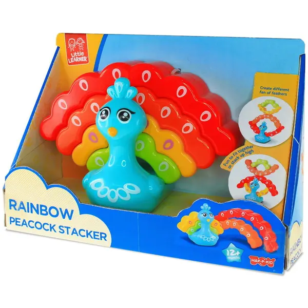 Little Learner Jucarie de stivuit Little Learner Paun colorat, plastic, dezvoltare abilitati, 12 luni+