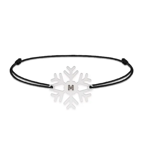 Little Snowflake - Bratara snur personalizata fulg si litera din argint 925