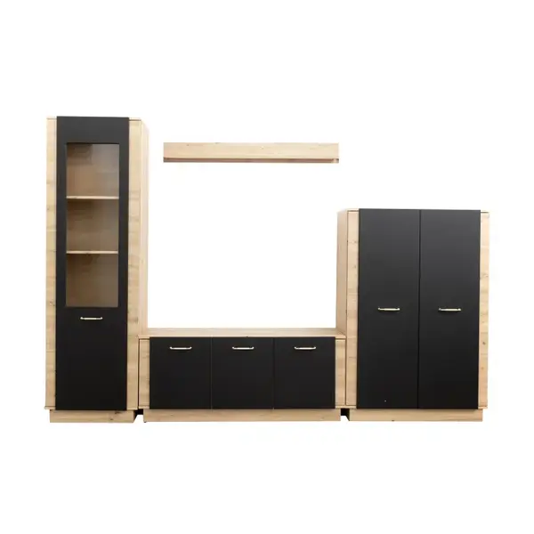 Living SOFIA Z.A., 4 corpuri, corp artisan, fronturi MDF artisan + negru, 290x39x198 cm